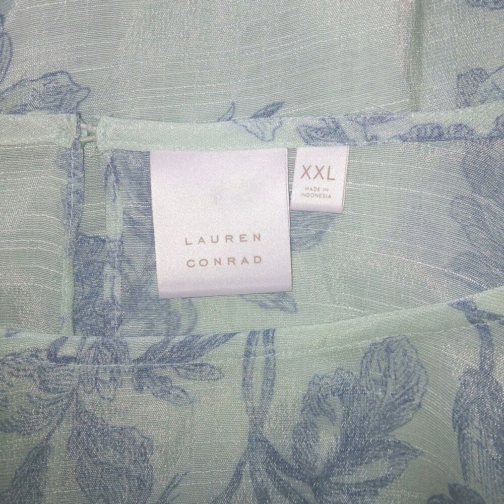 LC LAUREN CONRAD Womens XXL Boho Floral Bell Slv Open Back Design Green Blue Top - Picture 10 of 12